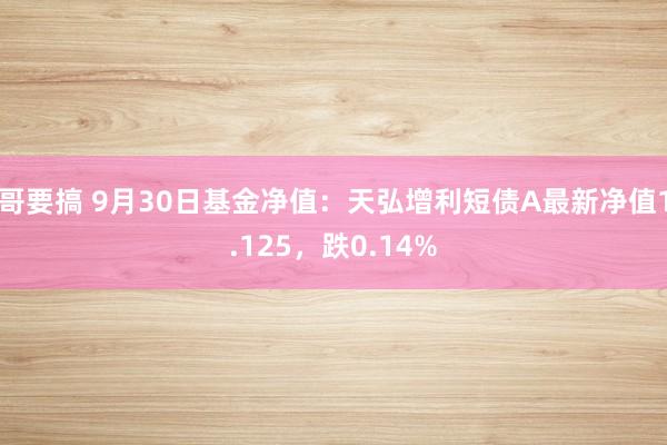 哥要搞 9月30日基金净值：天弘增利短债A最新净值1.125，跌0.14%