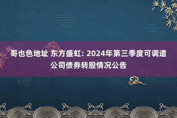 哥也色地址 东方盛虹: 2024年第三季度可调遣公司债券转股情况公告