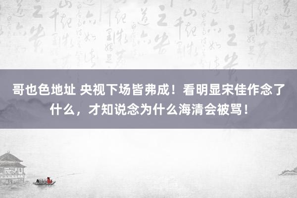 哥也色地址 央视下场皆弗成！看明显宋佳作念了什么，才知说念为什么海清会被骂！