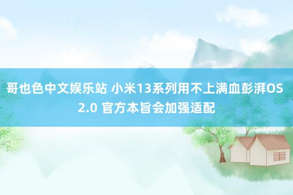 哥也色中文娱乐站 小米13系列用不上满血彭湃OS 2.0 官方本旨会加强适配