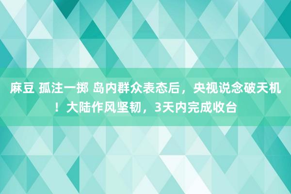 麻豆 孤注一掷 岛内群众表态后，央视说念破天机！大陆作风坚韧，3天内完成收台