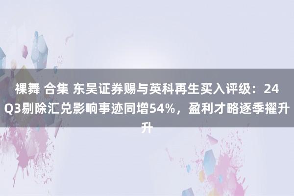 裸舞 合集 东吴证券赐与英科再生买入评级：24Q3剔除汇兑影响事迹同增54%，盈利才略逐季擢升