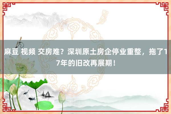 麻豆 视频 交房难？深圳原土房企停业重整，拖了17年的旧改再展期！