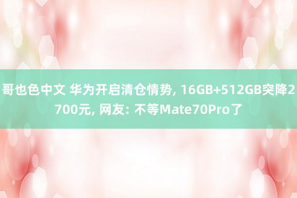 哥也色中文 华为开启清仓情势， 16GB+512GB突降2700元， 网友: 不等Mate70Pro了