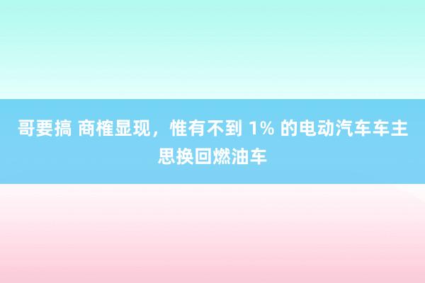 哥要搞 商榷显现，惟有不到 1% 的电动汽车车主思换回燃油车