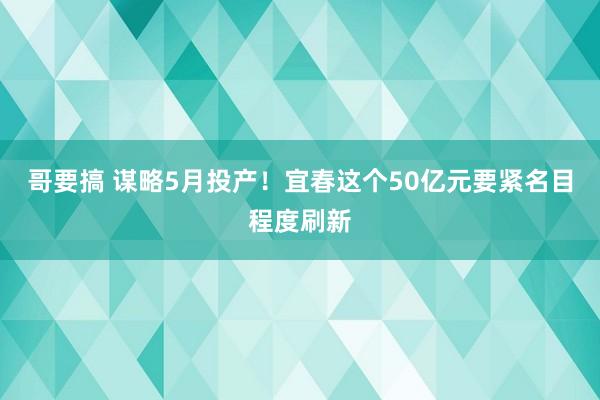 哥要搞 谋略5月投产！宜春这个50亿元要紧名目程度刷新