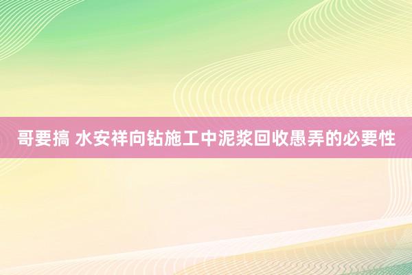 哥要搞 水安祥向钻施工中泥浆回收愚弄的必要性